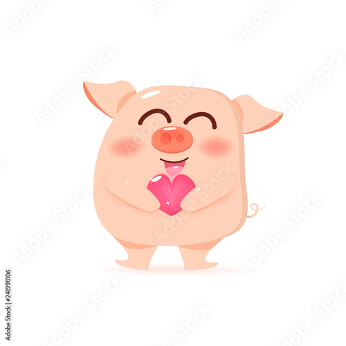 Pig with heart  giving love  happy Valentines day and Chinese New Year  cute cartoon character collection vector illustration