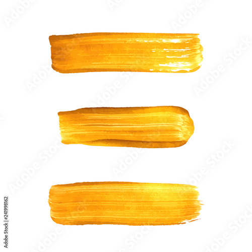 Vector Golden Paint Brushes Isolated on White Background. Realisticc Gold Painting.