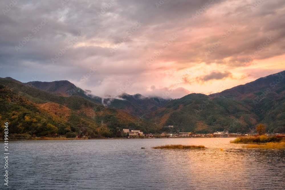 Lake Kawaguchi, one of the scenic five lakes next to Mount Fuji, Japan