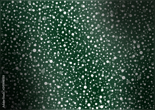 Snow flurry on green background flowing from left to right 