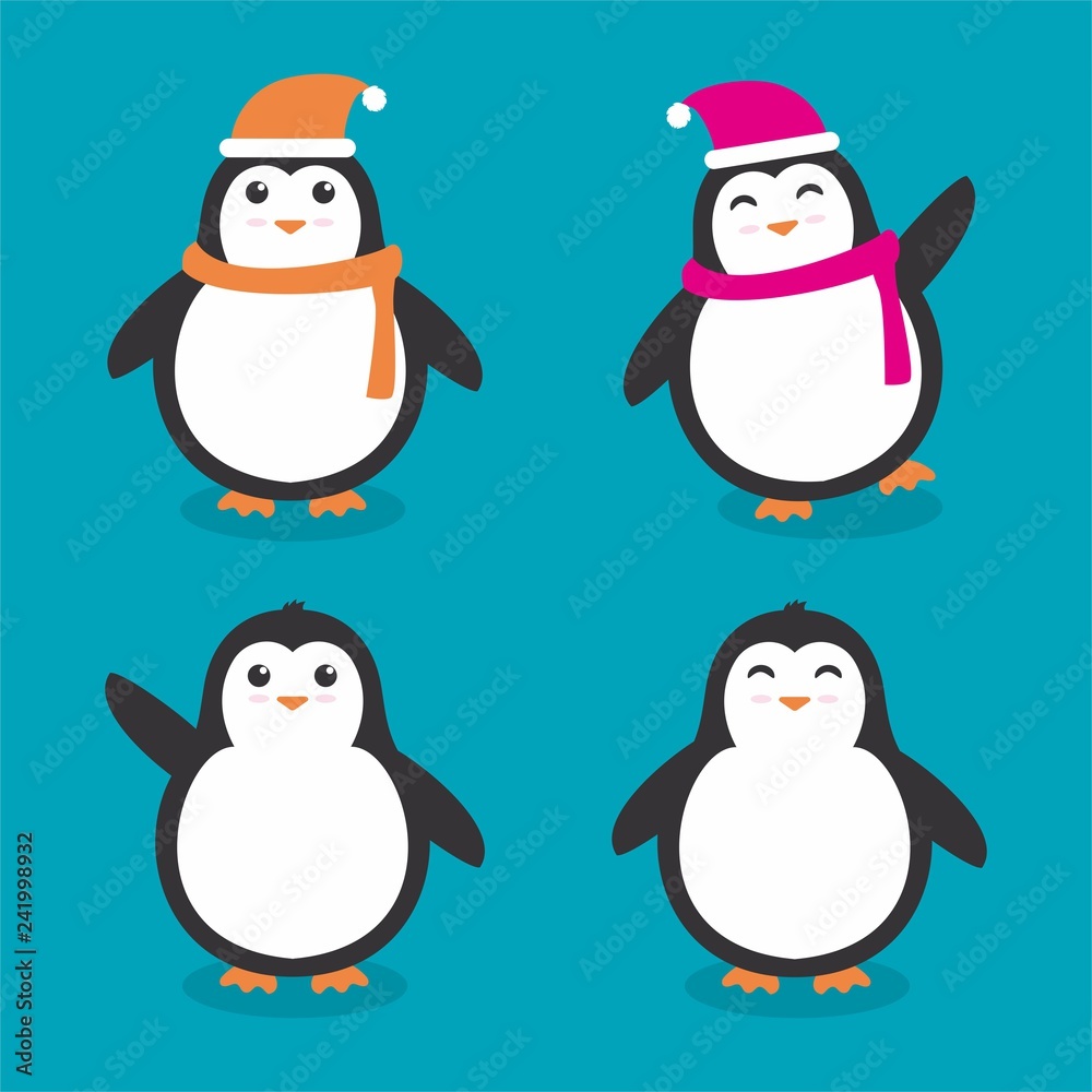 Set of penguin vector isolated on blue background Set of penguin vector isolated on blue background