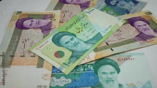 Portrait of Khomeini on Iranian rials. 4K