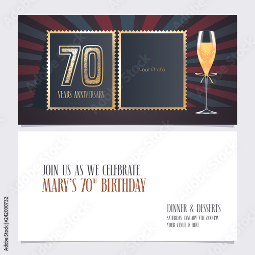 70 years anniversary invitation vector illustration. Graphic design template