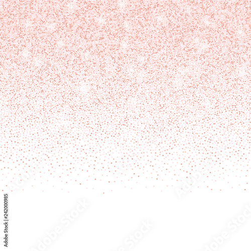 Vector gold rose glitter confetti dots frame. Pink sparkling glittering border isolated on white background. Party tinsels shimmer, holiday background design, festive frame