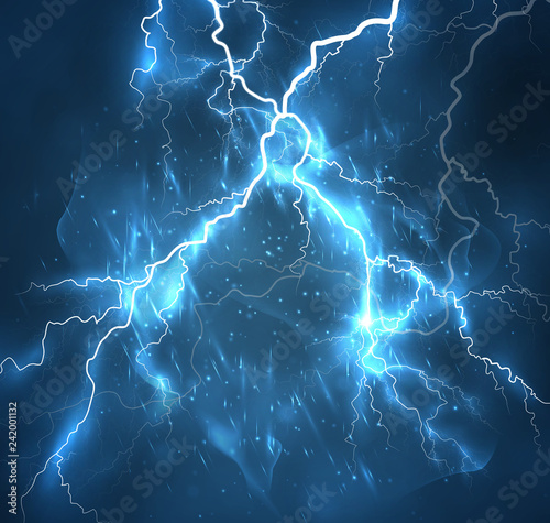 A bright lightning in the dark sky. Vector image