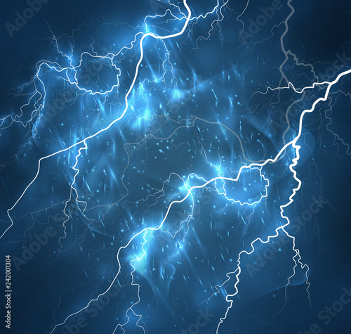 A bright lightning in the dark sky. Vector image