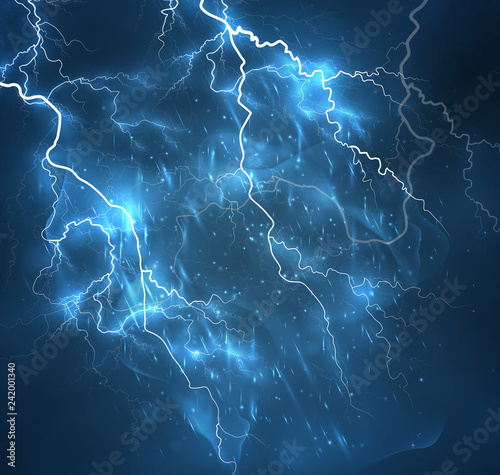 A bright lightning in the dark sky. Vector image