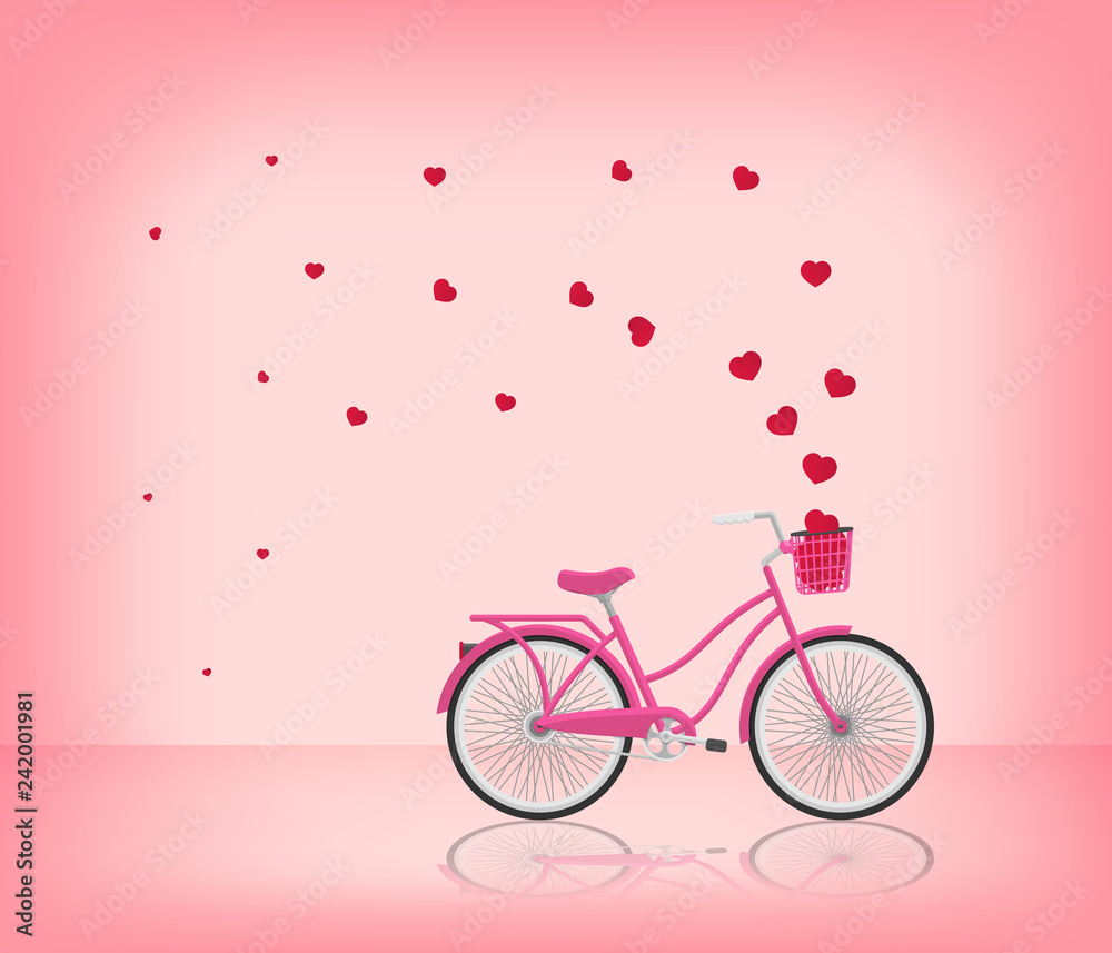 Illustration of love and valentine day. heart and pink bicycle vector