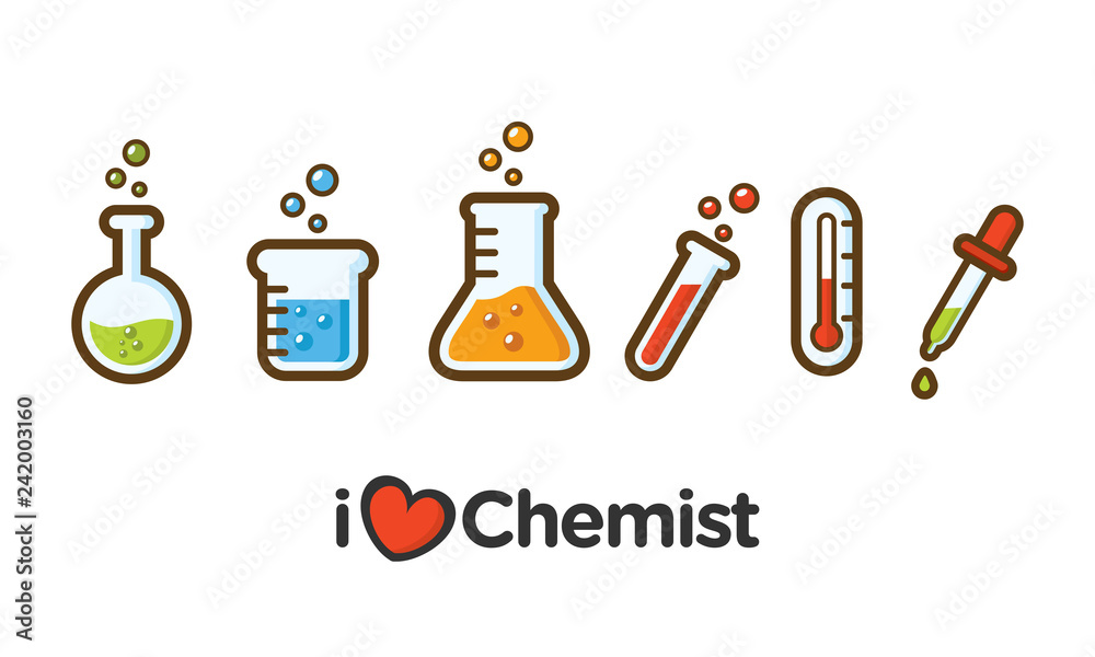 Simple flat chemistry icon. Chemistry laboratory tools icon with outlined style Simple flat chemistry icon. Chemistry laboratory tools icon with outlined style