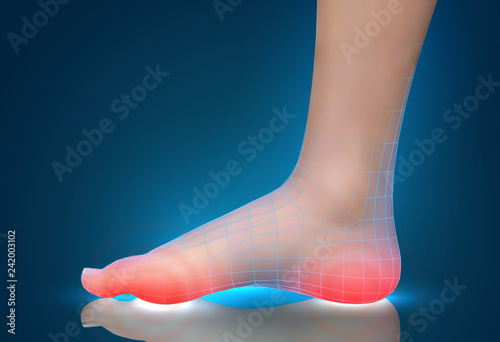 vector human foot.red spots of pain. ready element for medicine and orthopedics