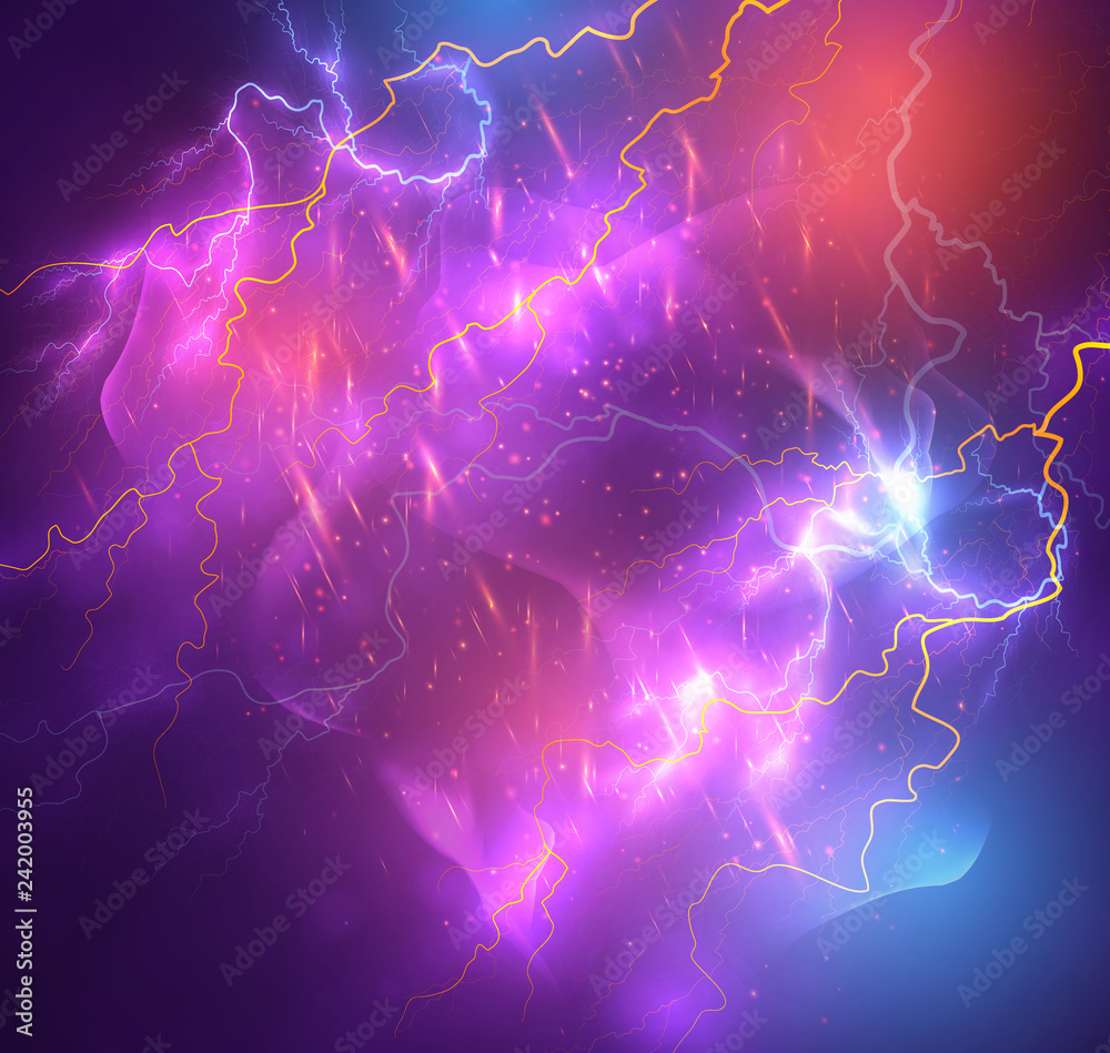 Vector bright lightning on a dark colored background.