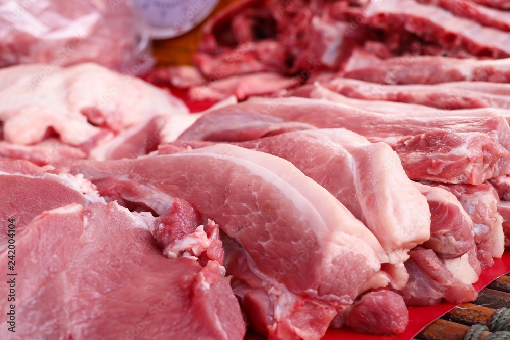 fresh pork meat in market