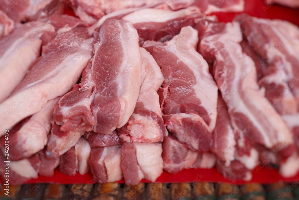 fresh pork meat in market