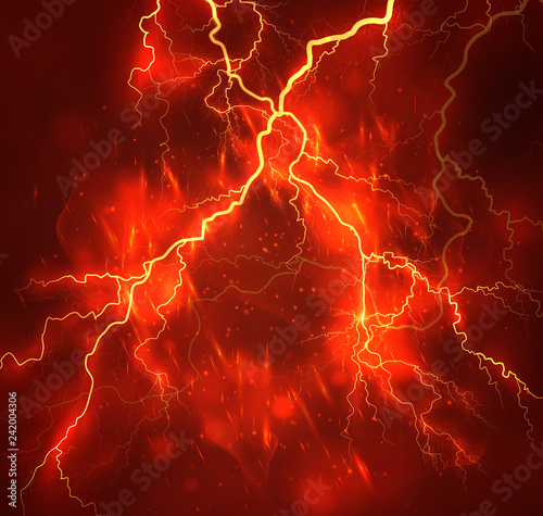A bright lightning in the dark sky. Vector image