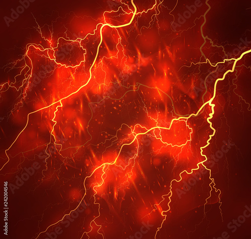 A bright lightning in the dark sky. Vector image
