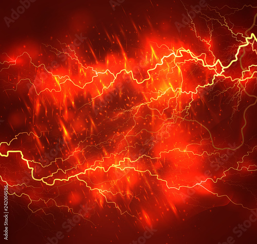 A bright lightning in the dark sky. Vector image