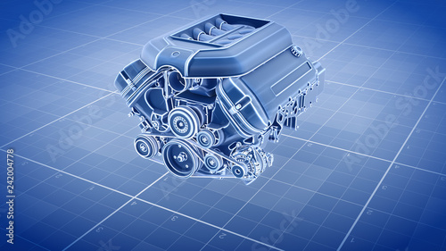 Working Car Internal Combustion Engine Scheme 3d render