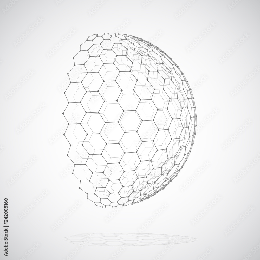 Vector 3d object from a hexagon grid with dots. stylish design Vector 3d object from a hexagon grid with dots. stylish design