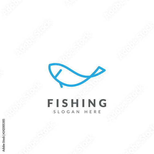 Fishing logo template vector design with line fish