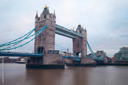 Tower Bridge over Thames River in London.