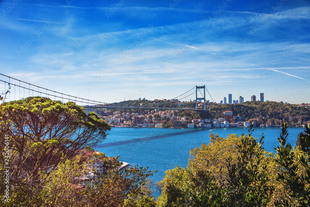 View of Fatih Sultan Mehmet Bridge in Beykoz district in Istanbul View of Fatih Sultan Mehmet Bridge in Beykoz district in Istanbul