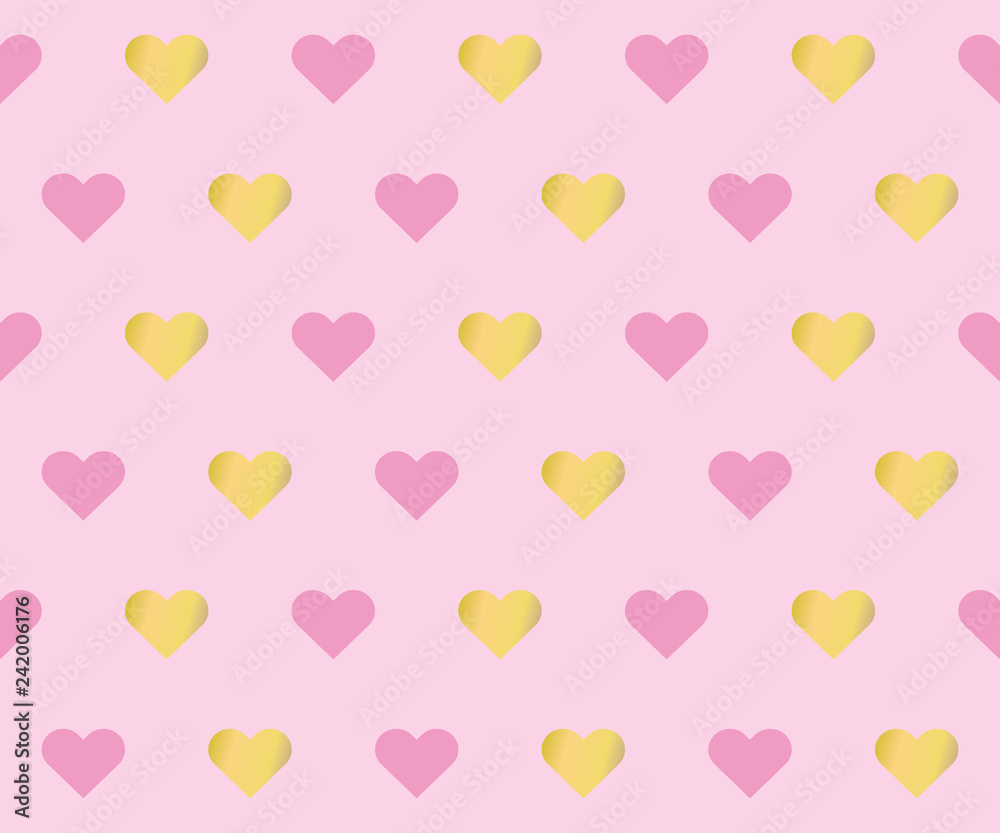 seamless background of pink and golden hearts on pink seamless background of pink and golden hearts on pink
