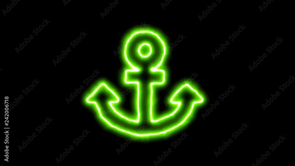 The appearance of the green neon symbol Anchor. Flicker, In - Out. Alpha channel Premultiplied - Matted with color black The appearance of the green neon symbol Anchor. Flicker, In - Out. Alpha channel Premultiplied - Matted with color black