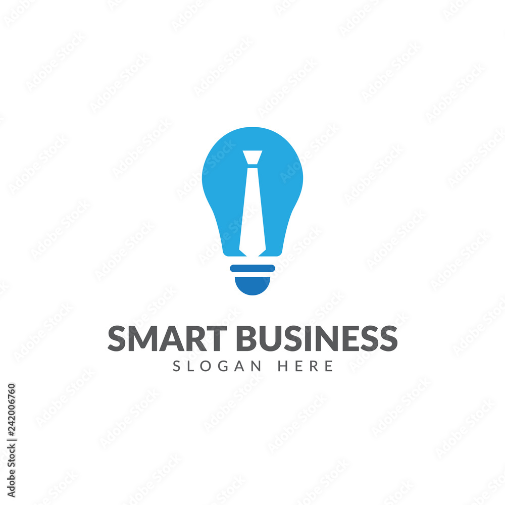 Smart business logo or icon vector design template with light bulb and tie Smart business logo or icon vector design template with light bulb and tie
