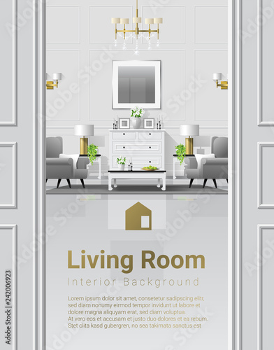 Luxury living room interior background with furniture in classic style , vector , illustration