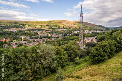 Telecommunications tower. Mobile phone and TV base station in a Small Welsh Town Blaina