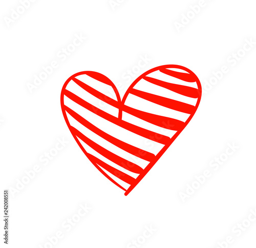 Vector Hand Drawn Doodle Heart, Striped Drawing Isolated on White Background.