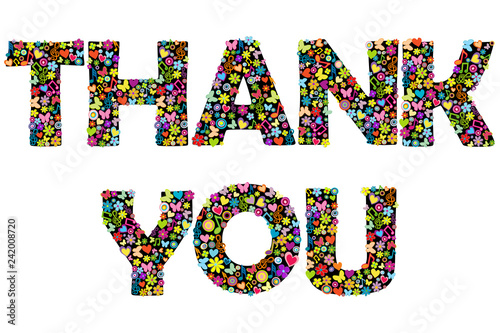 THANK YOU banner with floral letters