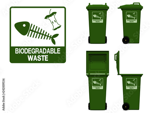 biodegradable waste icon and bin on transparent background