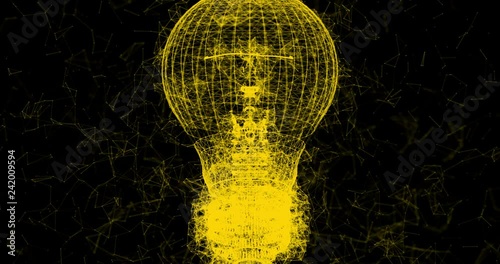 Yellow Light Bulb Rotating Zoom Plexus 4k Video Animation Clip.