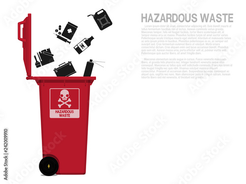 Hazardous waste icon is falling in to the bin