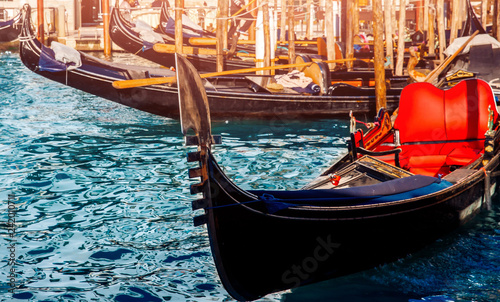 Gondola for renting tourists along Grand Canal Venice, Italy. © Parilov