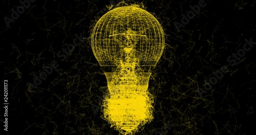 Zoom In Yellow Light Bulb Plexus 4k Video Animation Clip.