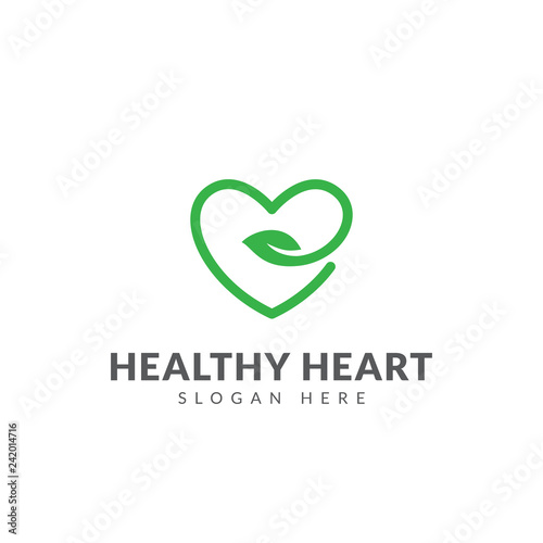 Heart leaf logo, healthy heart logo vector design template