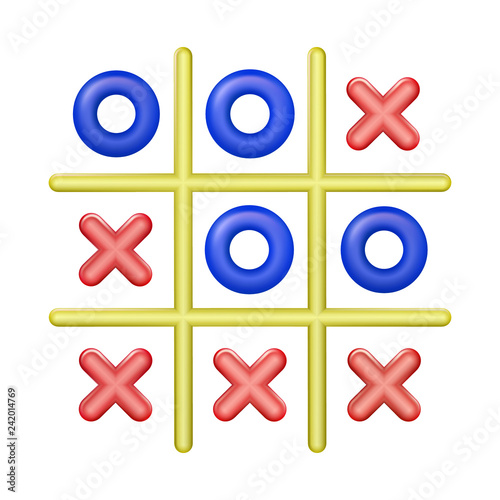 Realistic plastic multi colored toy Tic Tac Toe. Cross-zero with colors blue and red. Vector illustration