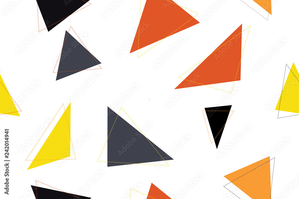 Abstract seamless background pattern made with red, yellow, black and dark grey triangle shapes. Modern, cheerful vector art. Abstract seamless background pattern made with red, yellow, black and dark grey triangle shapes. Modern, cheerful vector art.