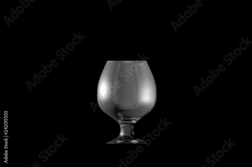 3D illustration of cognac chalice glass isolated on black side view - drinking glass render