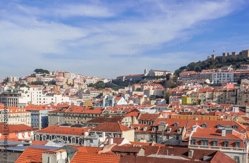 Lisbon - Portugal, aerial view of the city and the castle Sao Jorge