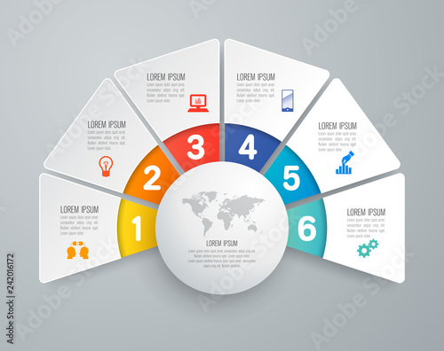 Infographics design vector and business icons with 6 options.