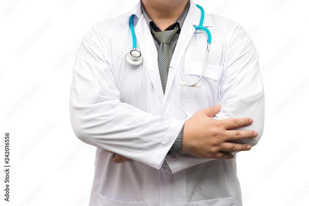 Doctor standing arms crossed with stethoscope isolated on white background Doctor standing arms crossed with stethoscope isolated on white background