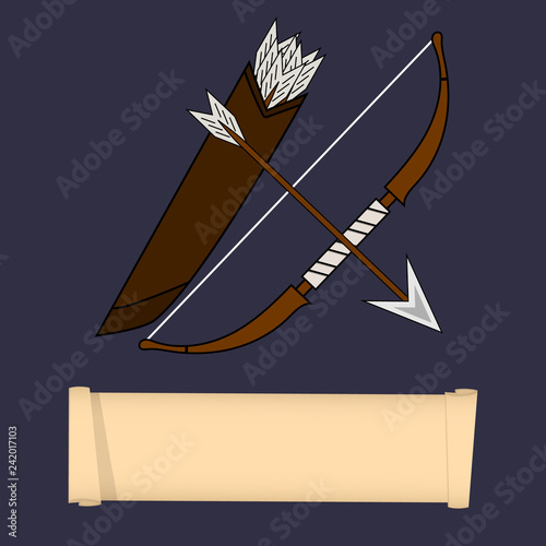 Ranger, Scout, Ninja Class. Attributes of ranger, scout, ninja isolated on grey background. Select your class. Vector illustration.