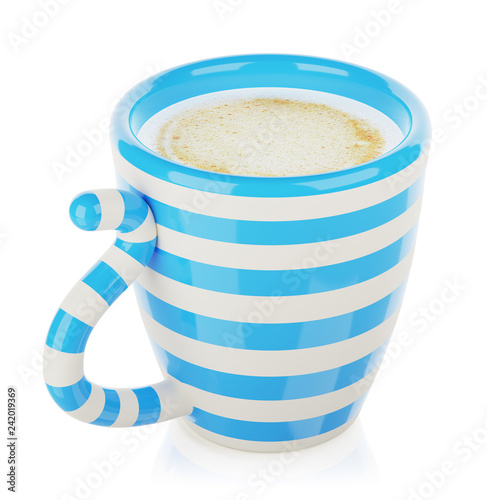 blue and white striped coffee cup, isolated 3d illustration