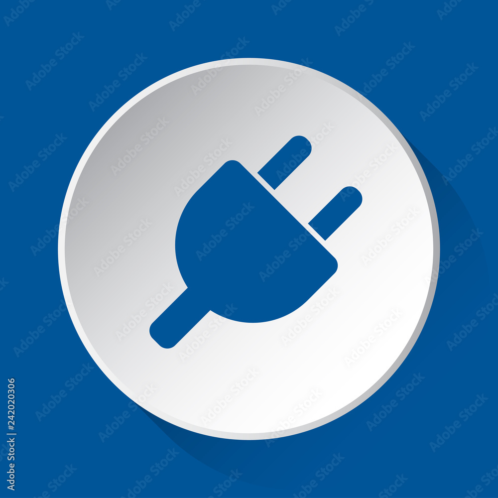Foto electrical plug symbol - blue icon on white button