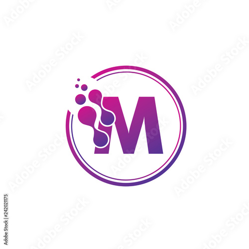 dotted m letter circle data technology logo
