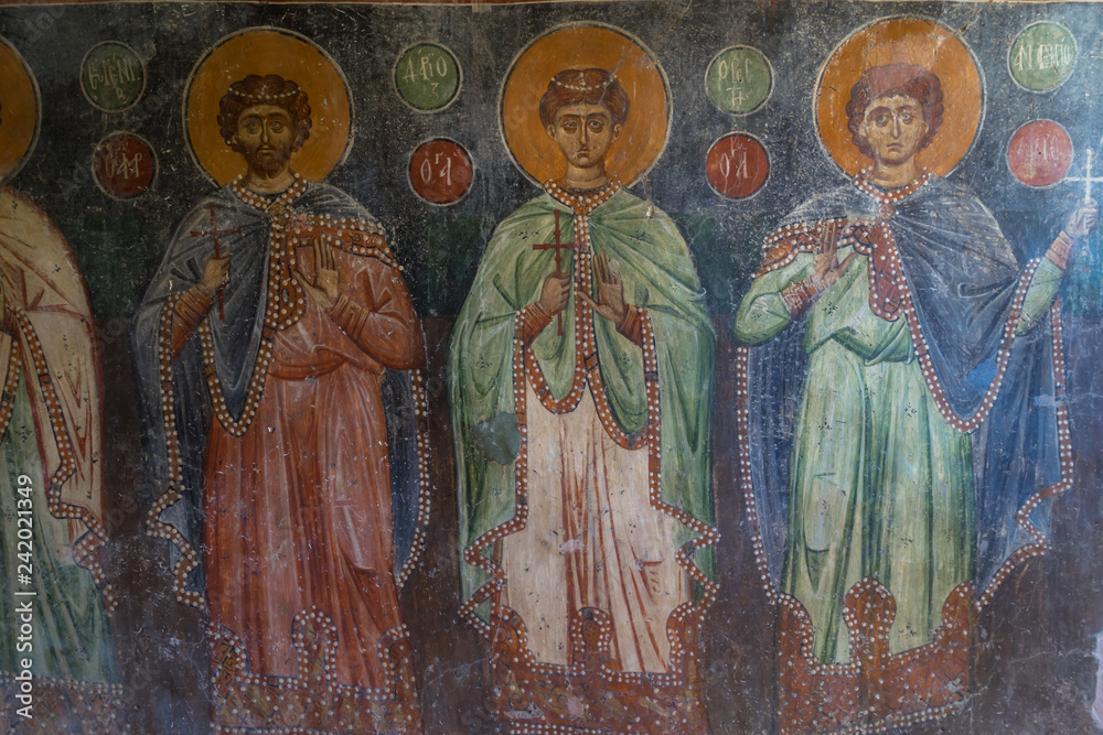 Agios Nikolaos, Crete - 09 30 2018: Panagia Kera church with Byzantine fresco