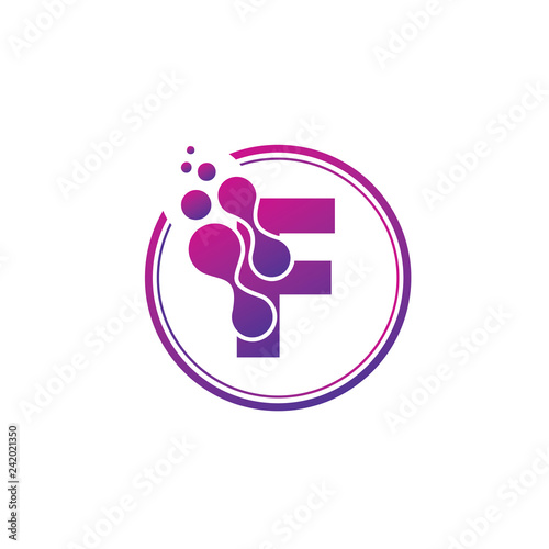 dotted f letter circle data technology logo